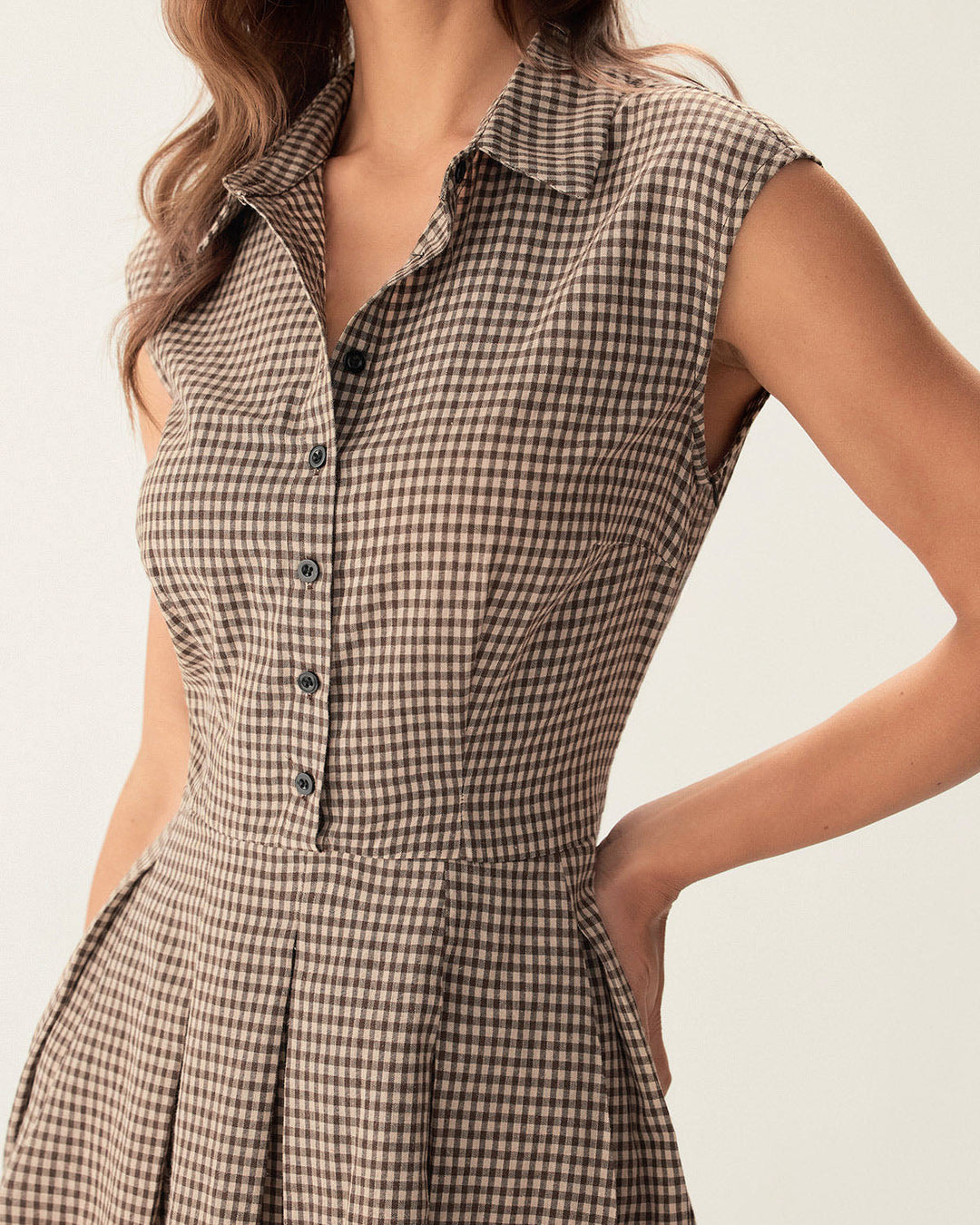 Sophie™ | Jupe midi à carreaux marron